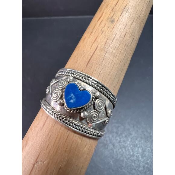Vintage Sterling Silver Heart Ring | Indonesian Artisan | Size 10–10.25 - Picture 8 of 16